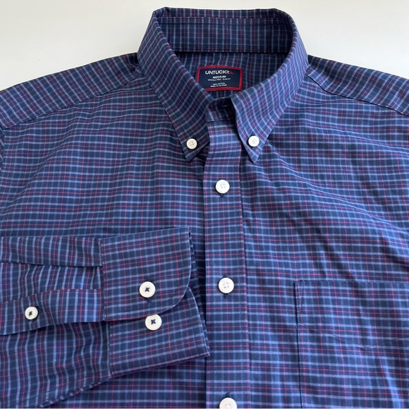 UNTUCKit Men’s Salamino Slim Fit Blue‎ Red Long Sleeve Button Down Medium - Picture 1 of 5